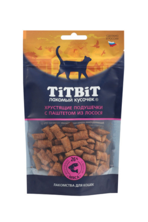 Хрустящие подушечки для кошек с паштетом из лосося