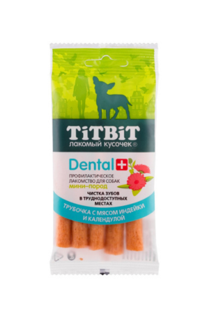ДЕНТАЛ+ Трубочка с мясом индейки для собак мини-пород