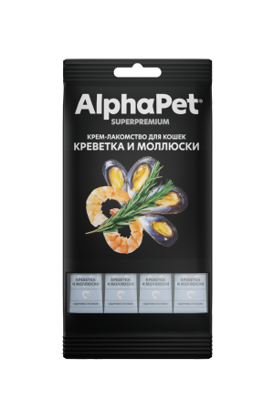 Крем-лакомство для кошек AlphaPet Superpremium с креветкой и моллюсками