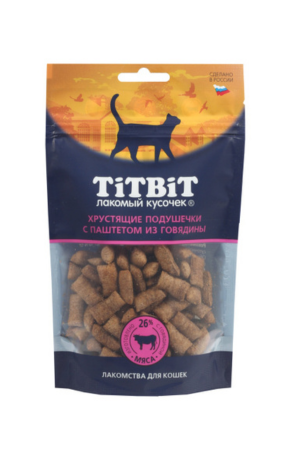 Хрустящие подушечки для кошек с паштетом из говядины