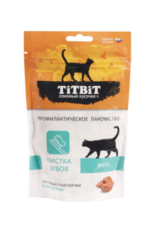 Хрустящие подушечки для кошек с уткой и мятой для чистки зубов