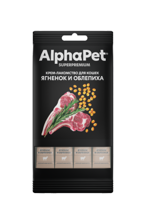 Крем-лакомство для кошек AlphaPet Superpremium с ягненком и облепихой