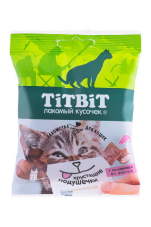 Хрустящие подушечки для кошек с паштетом из лосося