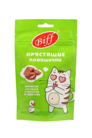 Хрустящие подушечки Biff для кошек с паштетом из утки