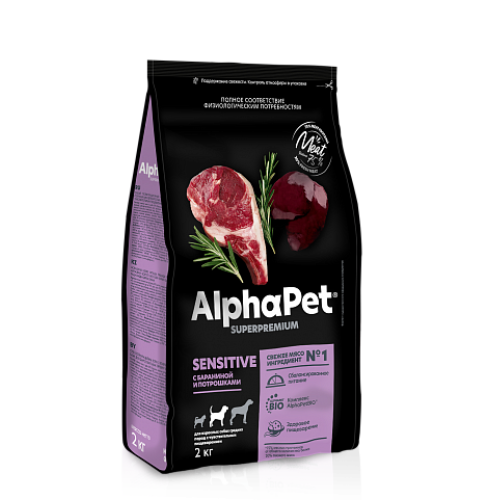 AlphaPet SUPERPREMIUM с бараниной и потрошками для взрослых собак средних пород с чувствительным пищеварением