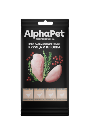 Крем-лакомство для кошек AlphaPet Superpremium с курицей и клюквой