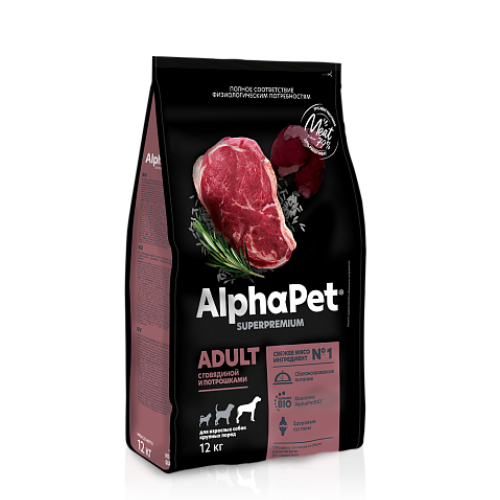 AlphaPet SUPERPREMIUM с говядиной и потрошками для взрослых собак крупных пород