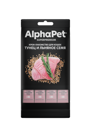 Крем-лакомство для кошек AlphaPet Superpremium с тунцом и льняным семенем
