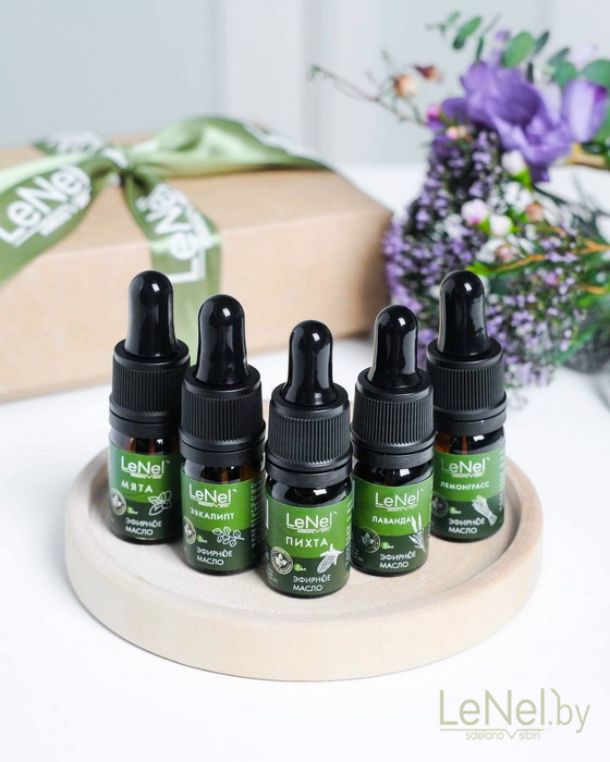 Набор эфирных масел (5 флаконов по 5 мл) в косметичке из эко-материала