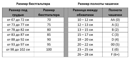 Как определить размер бюстгальтера и чашечки