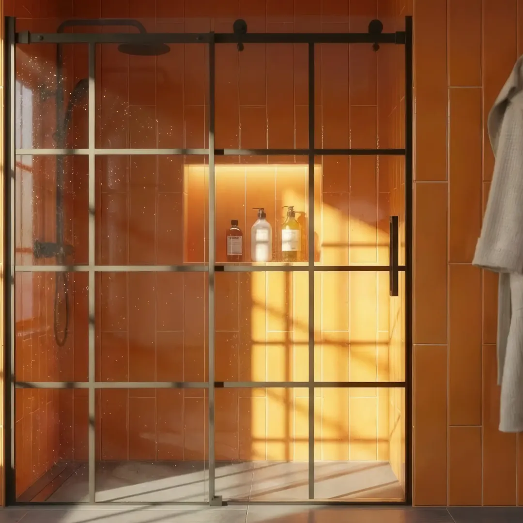 Неподвижная душевая перегородка в стиле лофт из закаленного прозрачного стекла 8 мм с керамической печатью