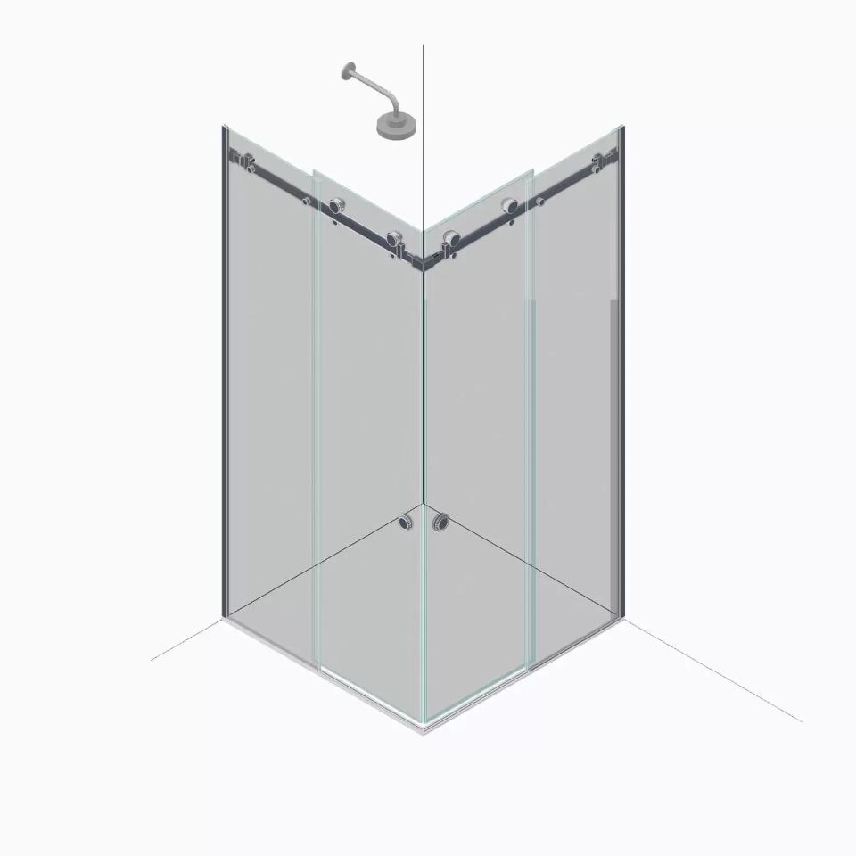 Душевая перегородка-уголок с двумя сдвижными дверями с креплением на стеновой профиль и штангу