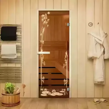 Стеклянные двери для сауны и бани в Минске от производителя с рисунком