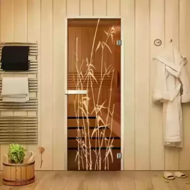 Стеклянные двери для сауны и бани в Минске от производителя с рисунком