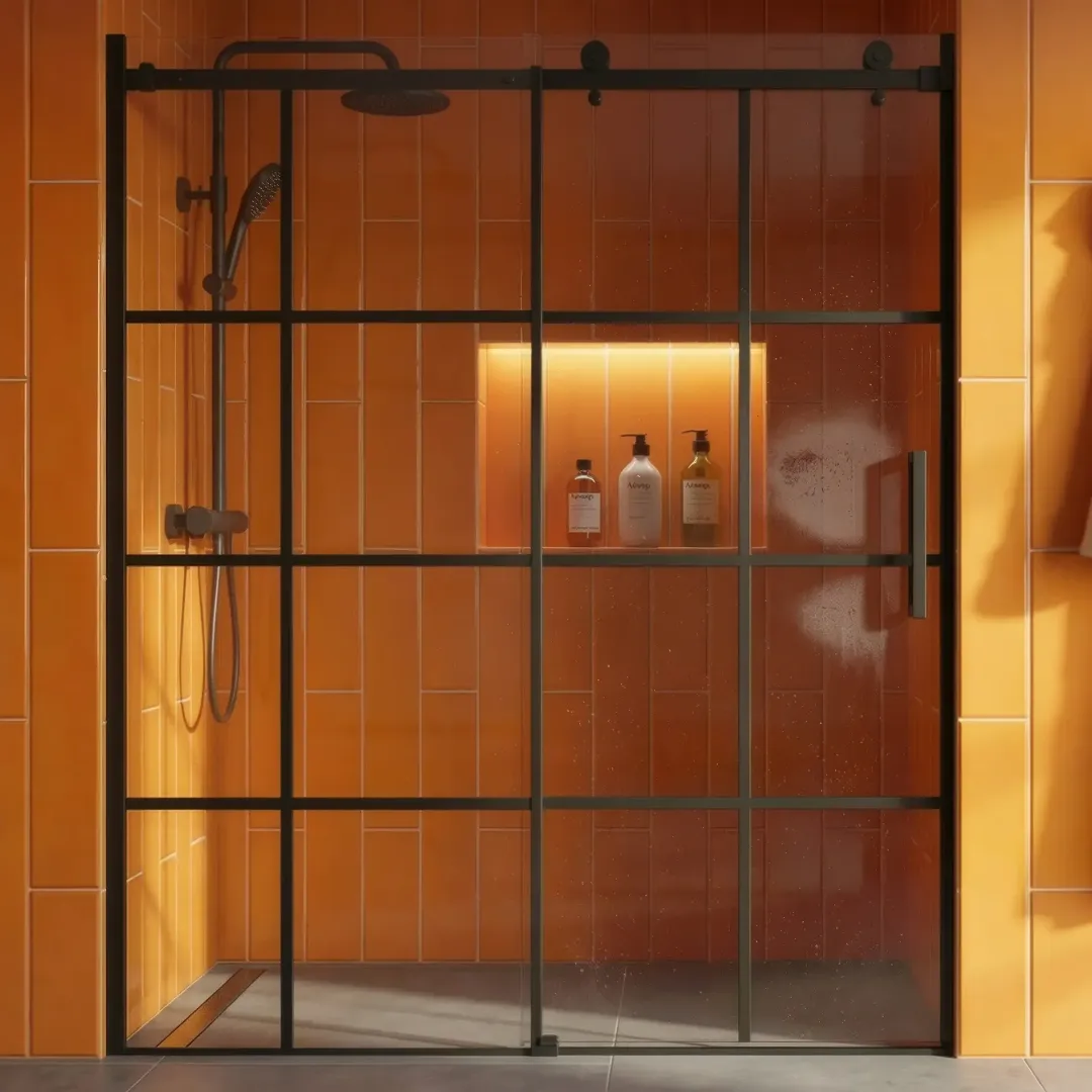 Неподвижная душевая перегородка в стиле лофт из закаленного прозрачного стекла 8 мм с керамической печатью