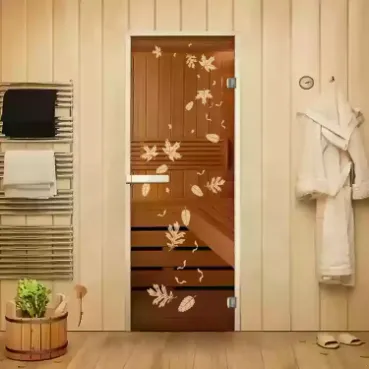 Стеклянные двери для сауны и бани в Минске от производителя с рисунком