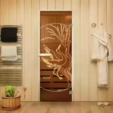 Стеклянные двери для сауны и бани в Минске от производителя с рисунком
