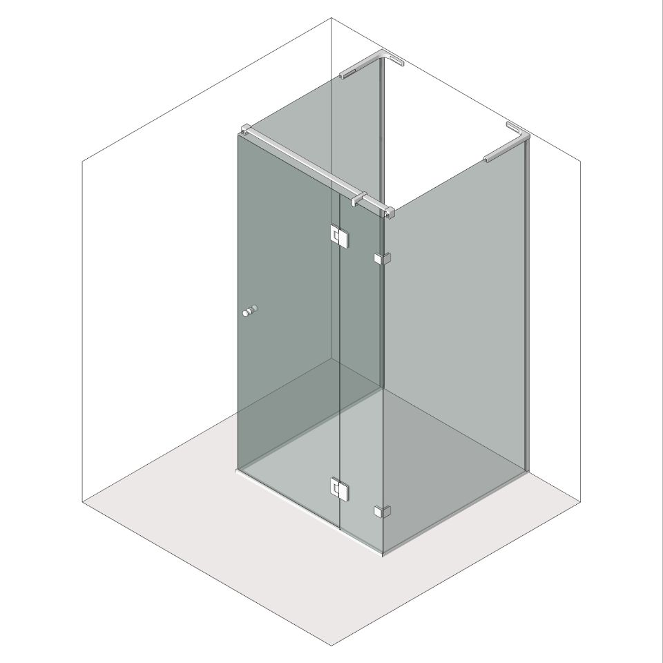 Схема-чертеж распашной душевой перегородки с прямой штангой и 2 петлями