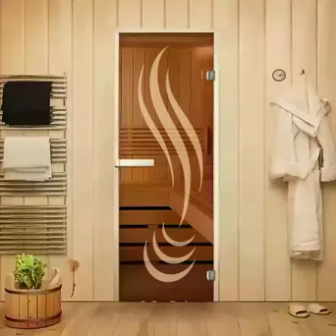 Стеклянные двери для сауны и бани в Минске от производителя с рисунком