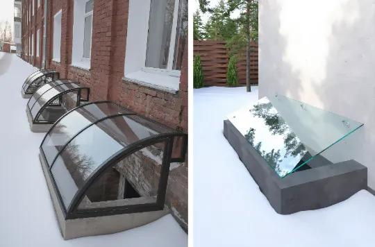 стеклянный козырек над приямком с обогревом