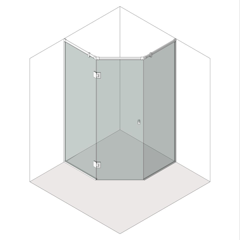 Схема-чертеж душевая пятиугольная перегородка с изменяемым углом на квадратной штанге