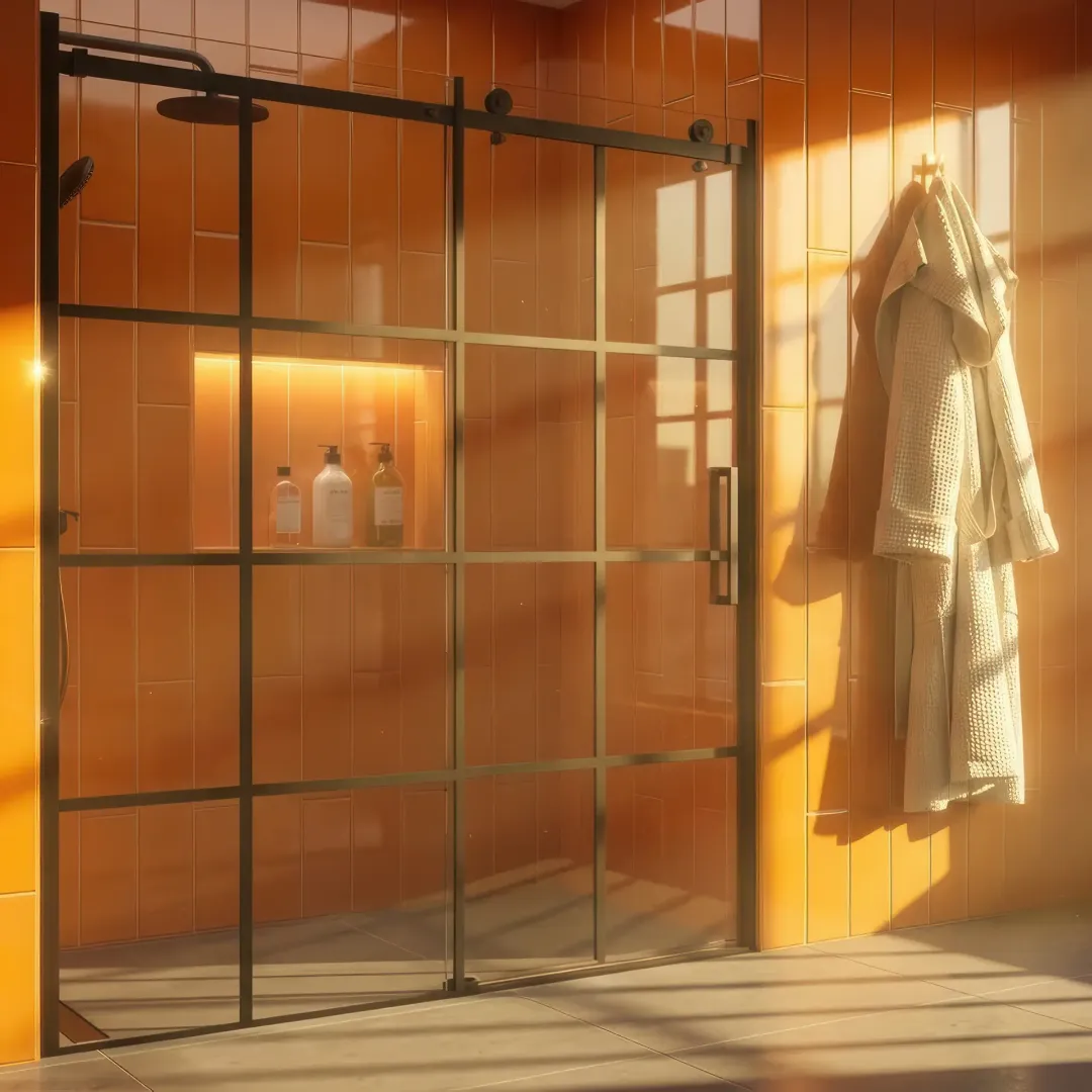 Неподвижная душевая перегородка в стиле лофт из закаленного прозрачного стекла 8 мм с керамической печатью