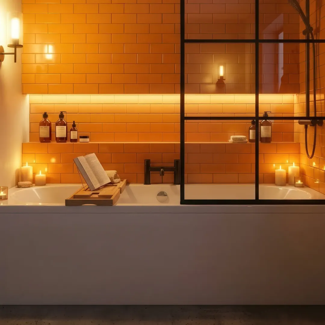 Неподвижная душевая шторка в стиле лофт на ванну из закаленного прозрачного стекла с керамической печатью