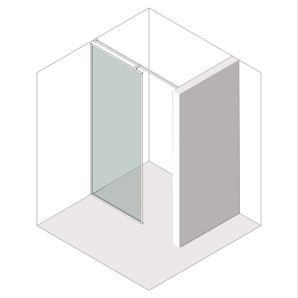 Душевая минималистичная стационарная перегородка с продольным креплением на штангу.