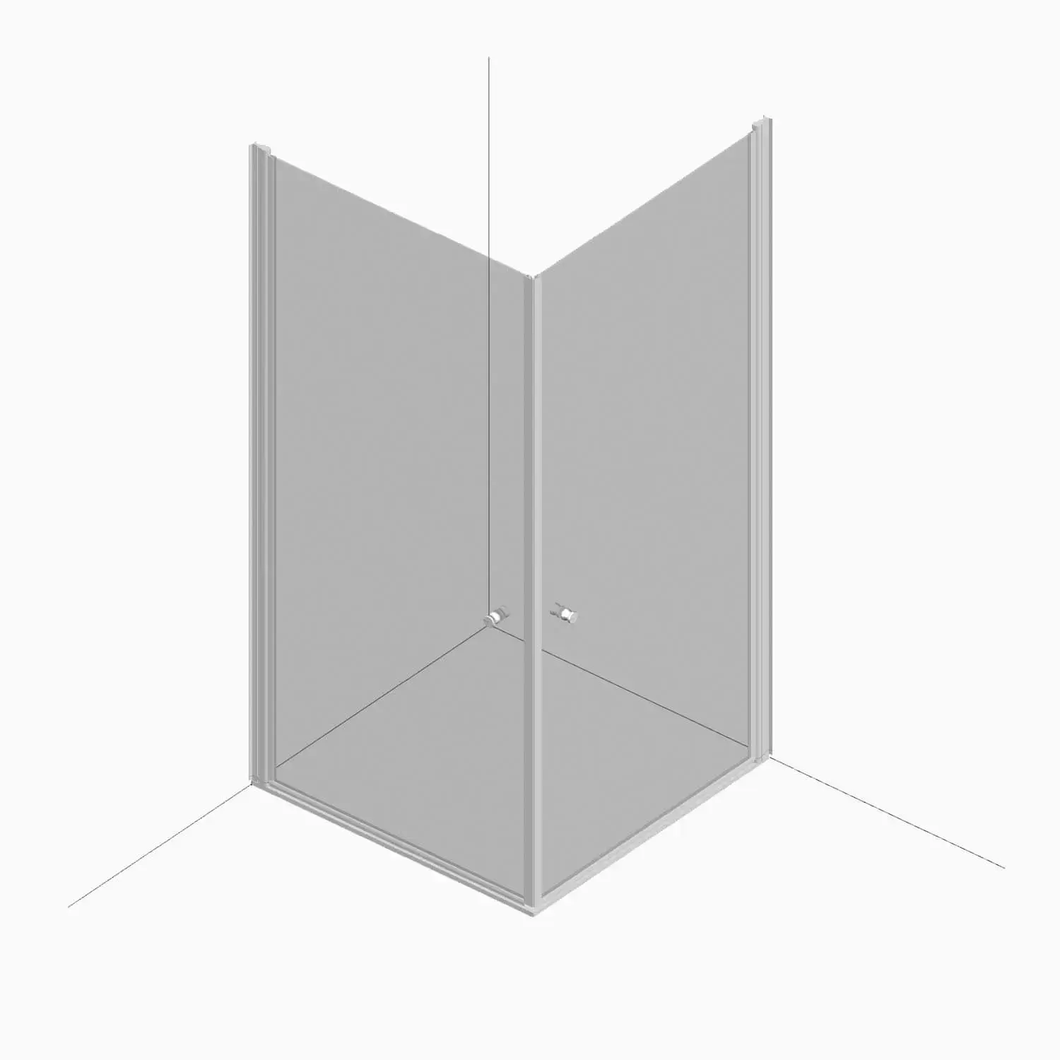 Схема-чертеж душевая перегородка-уголок с двумя распашными дверями с креплением монопетли