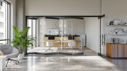 Бесшумные безрамные раздвижные перегородки 