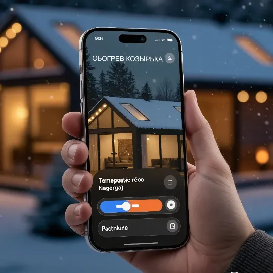 Смартфон с приложением для управления козырьком с подогревом: автоматический режим, настройка температуры и расписания