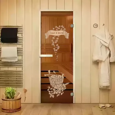 Стеклянные двери с рисунком для сауны и бани в Минске от производителя