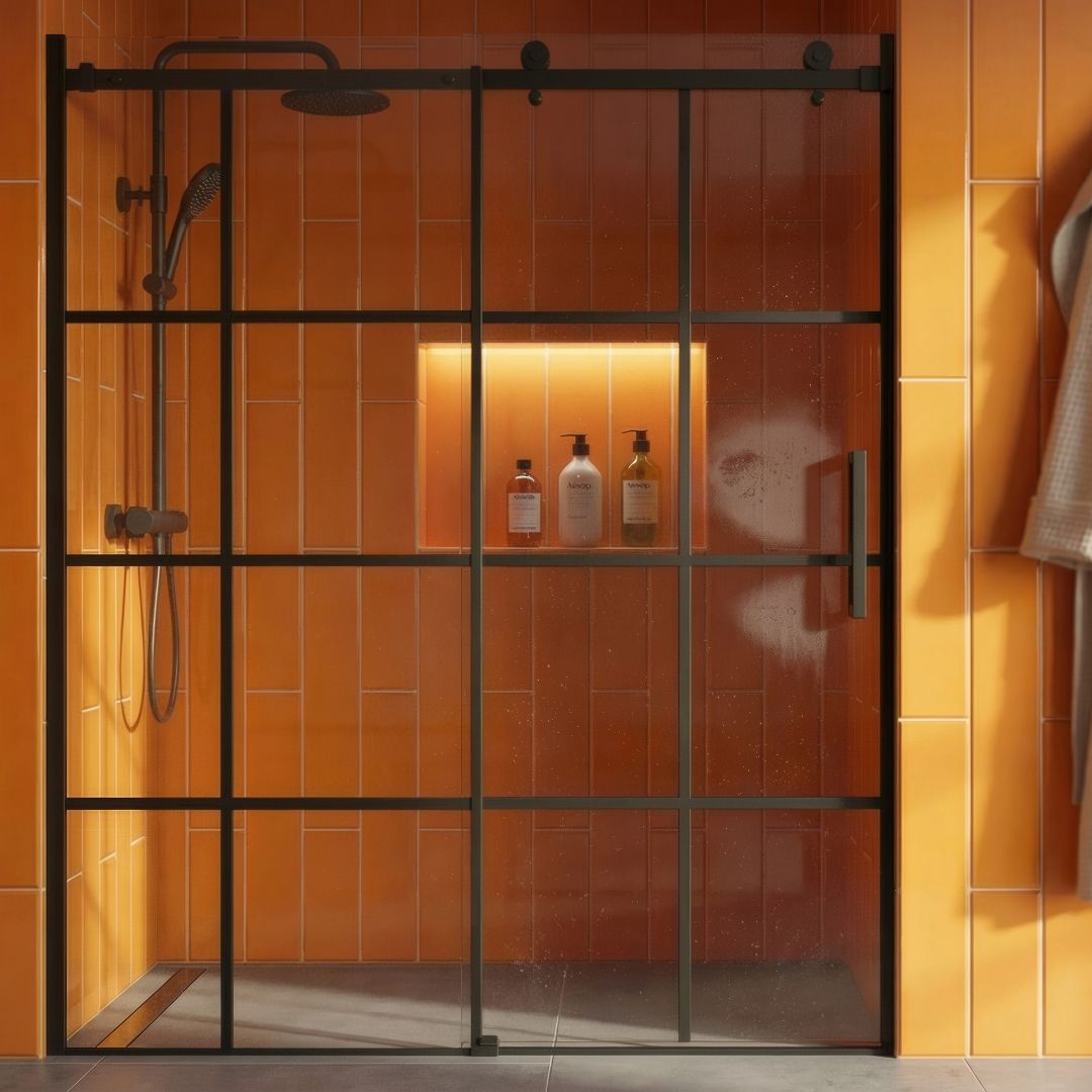 Неподвижная душевая перегородка в стиле лофт из закаленного прозрачного стекла 8 мм с керамической печатью