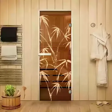 Стеклянные двери для сауны и бани в Минске от производителя с рисунком