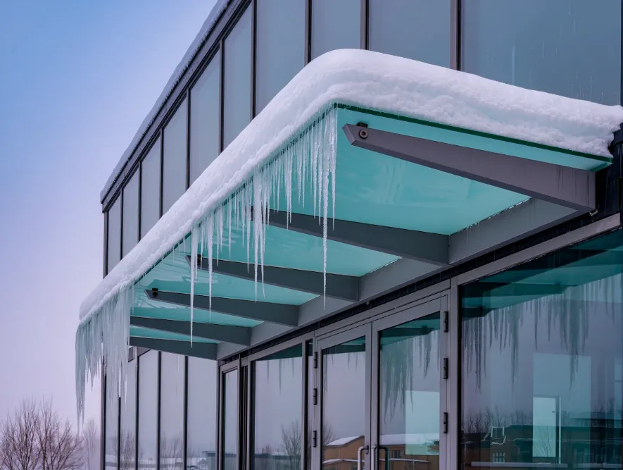 Зимняя опасность – сосульки на козырьке над входом