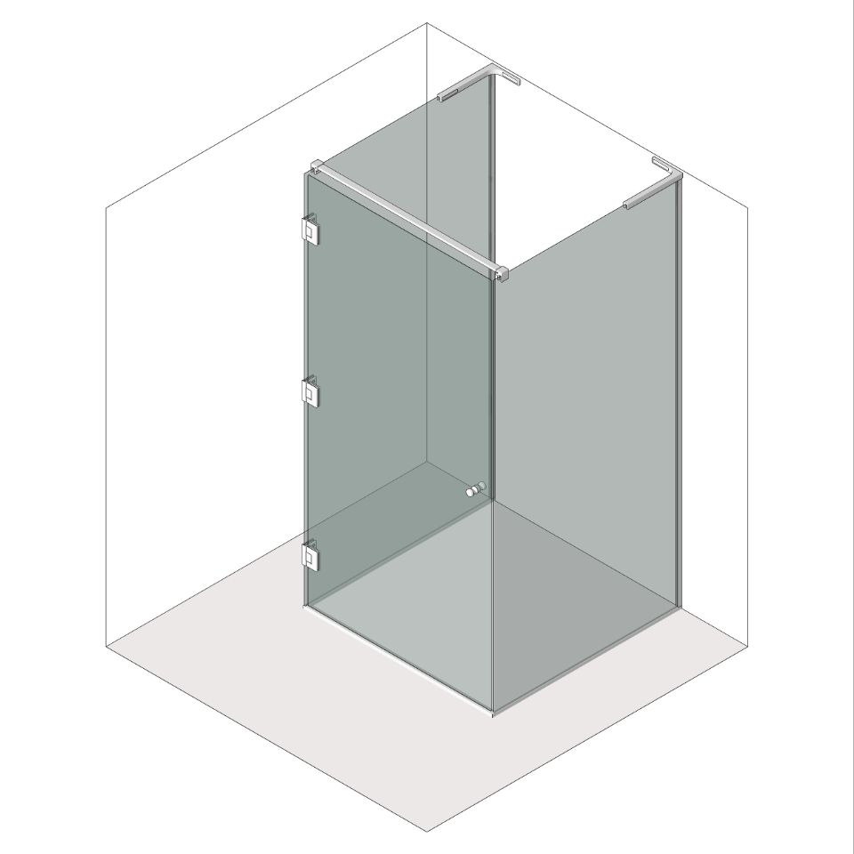 Схема-чертеж распашной душевой перегородки с прямой штангой и 3 петлями