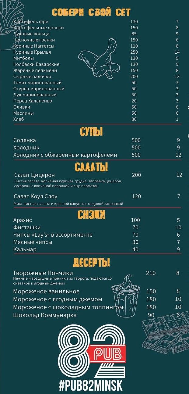 Супы, салаты, снэки, десерты в Паб82