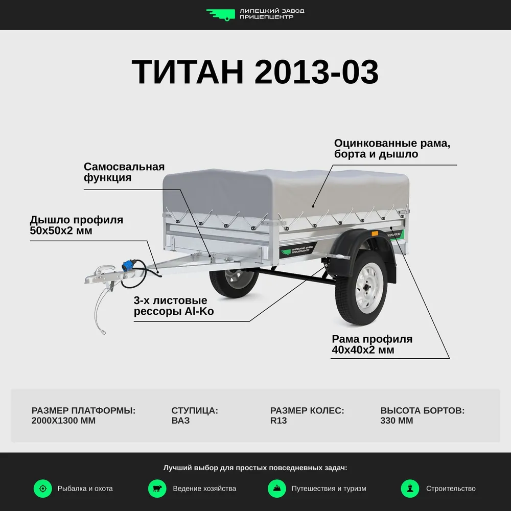 Автоприцеп Титан 2013-03 (2.0х1.3 борт 30 см)