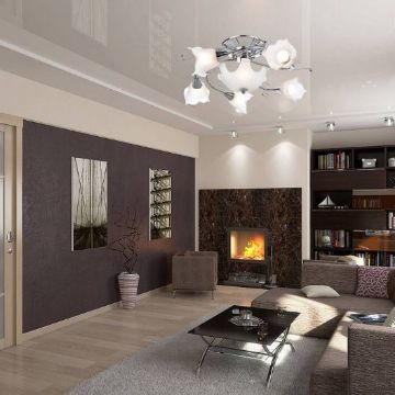 Глянцевый натяжной потолок в интерьере