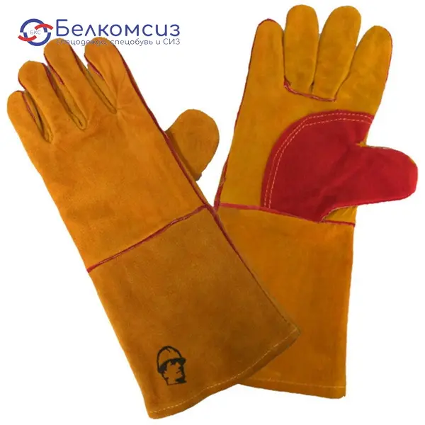 Краги (перчатки) спилковые с подкладкой усиленные, 35 см., кевларовая нить, КЕ1476, фото 1