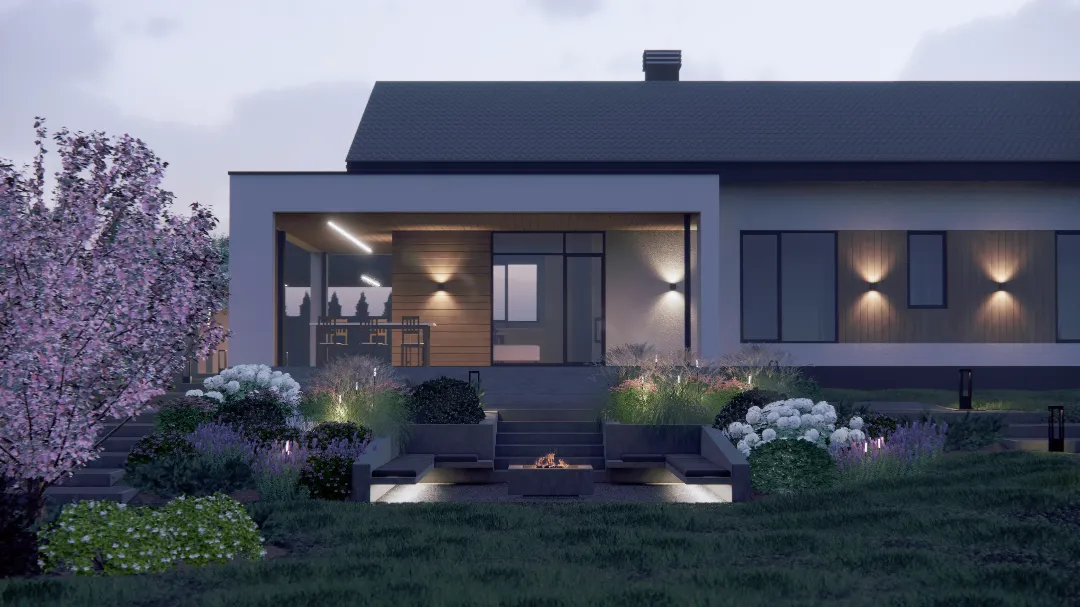 Костровая зона с вечерней подсветкой