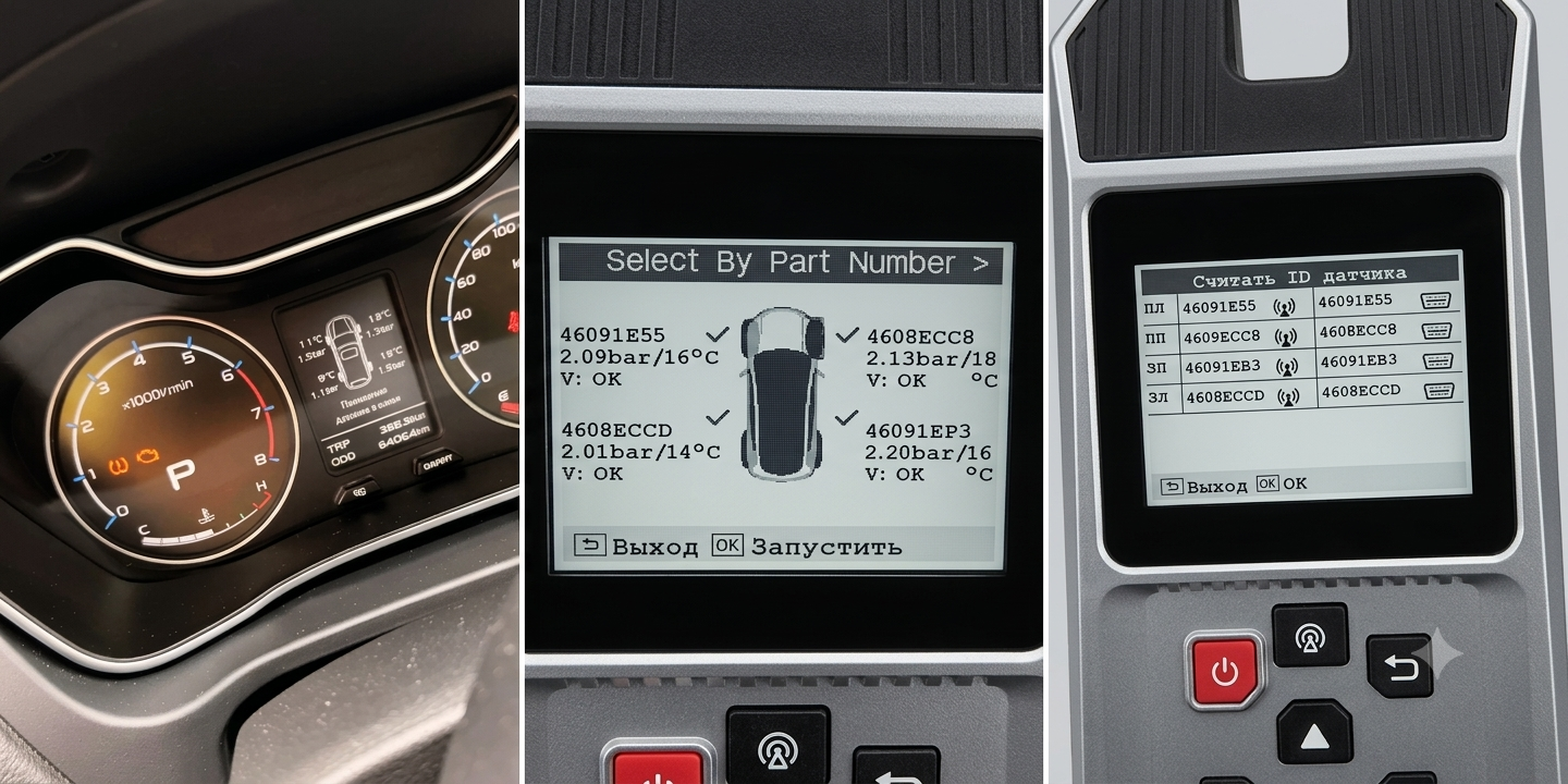 Приборная панель для Geely Emgrand X7 (2019) и показания сканера TPMSman