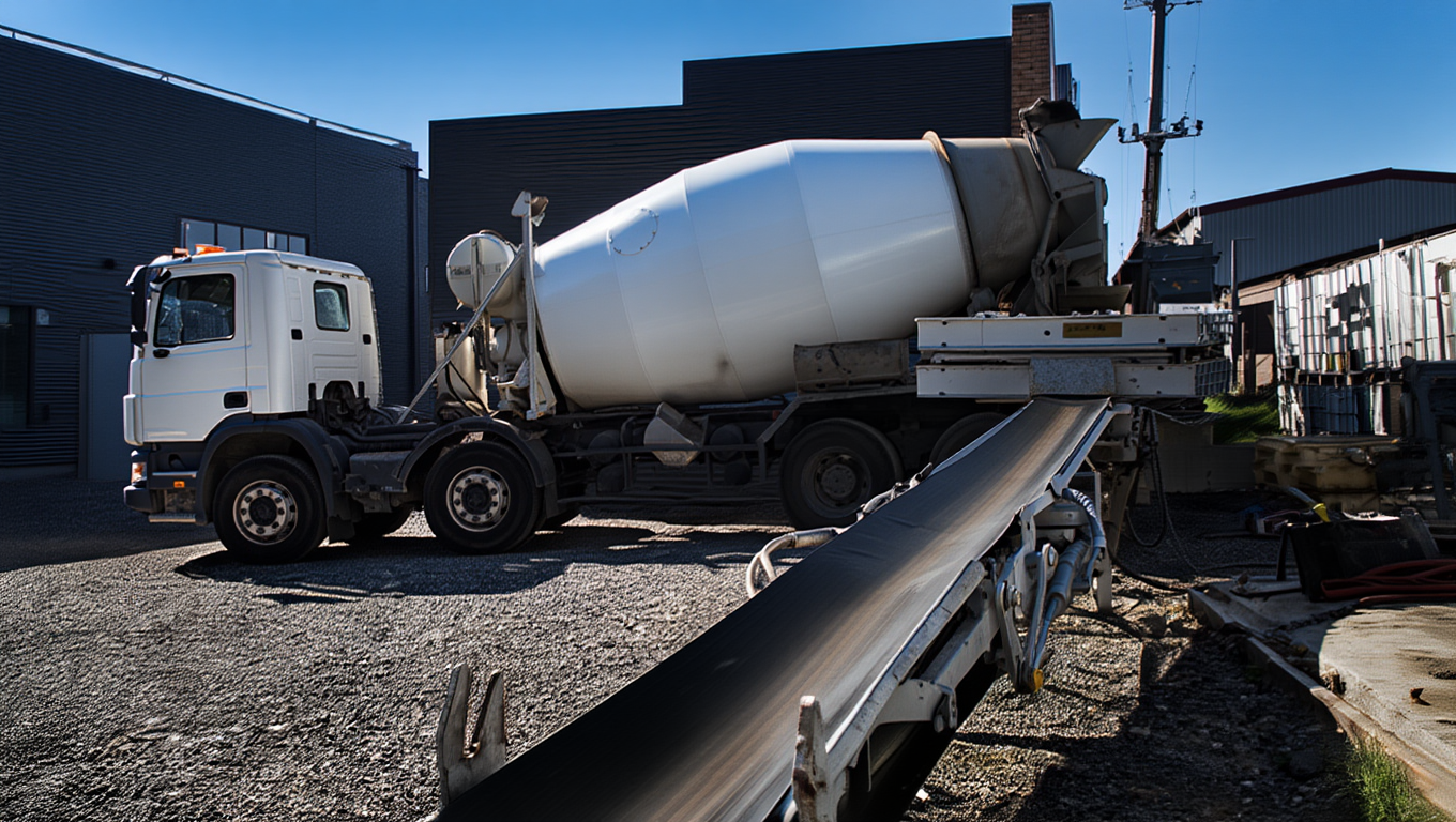 Миксер с транспортером для подачи бетона