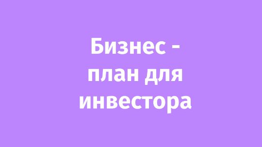 Бизнес-план для инвестора