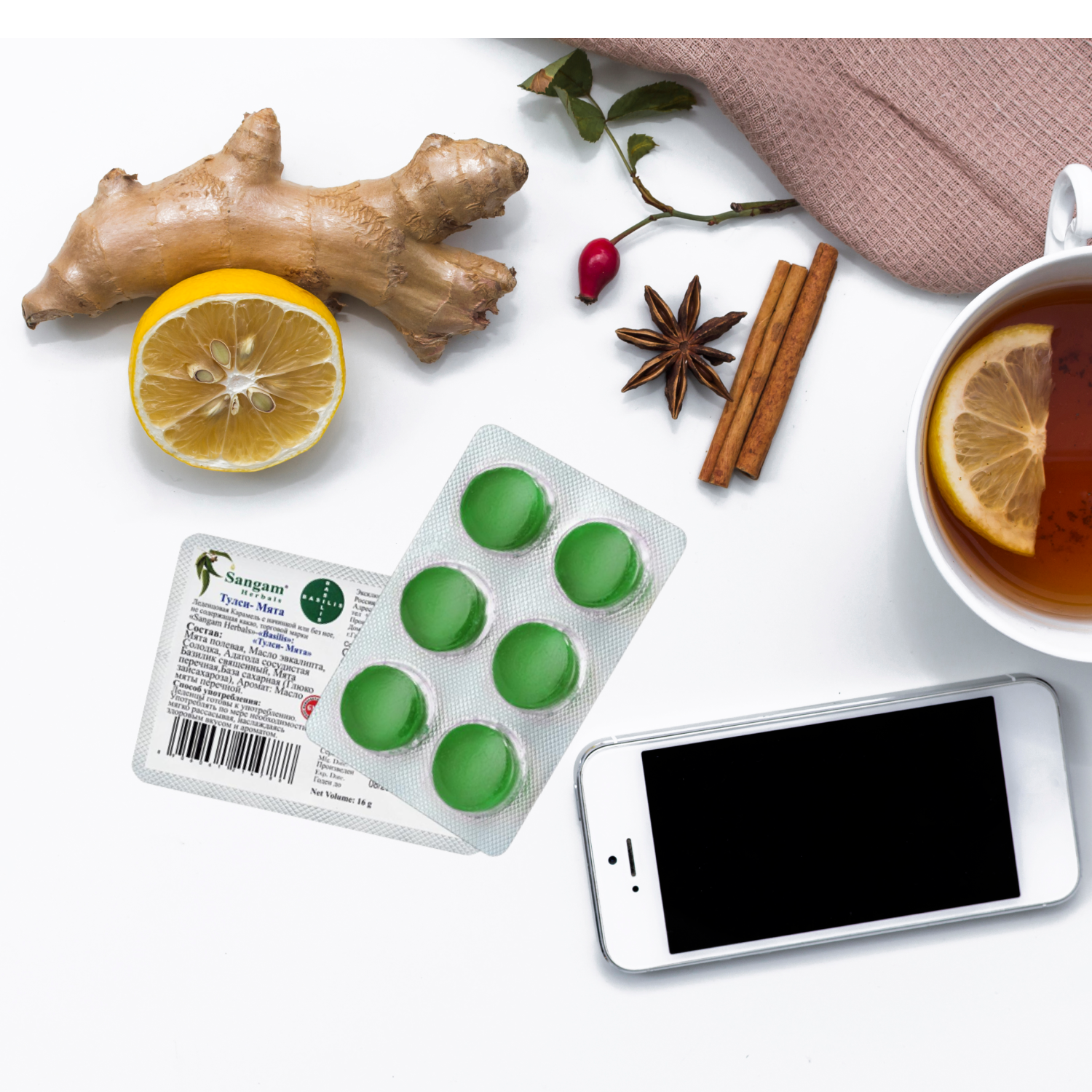 Леденцы от кашля от боли в горле Sangam Herbals