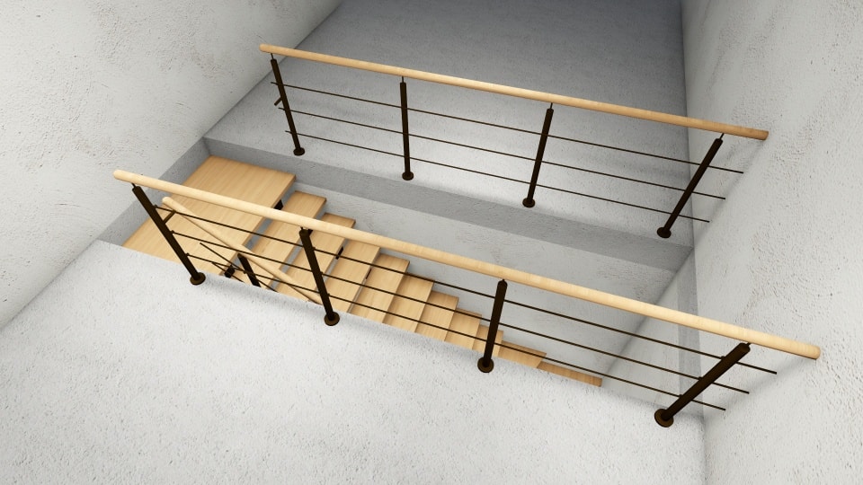 Проект металлической лестницы с деревянными ступенями и комбинированным ограждением