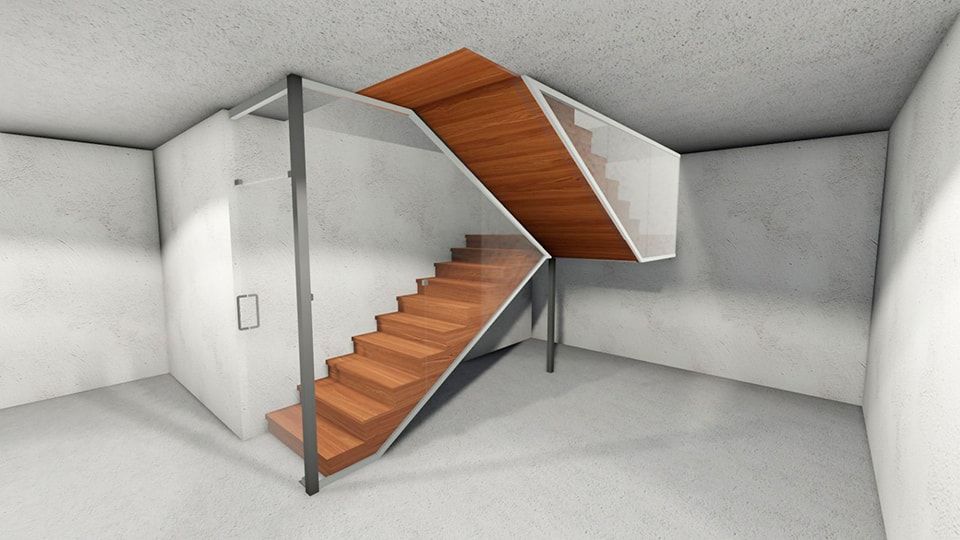 Проект лестницы на второй этаж с зашитым металлическим каркасом
