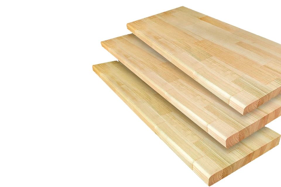 Срощенный щит из сосны для лестничных ступенек