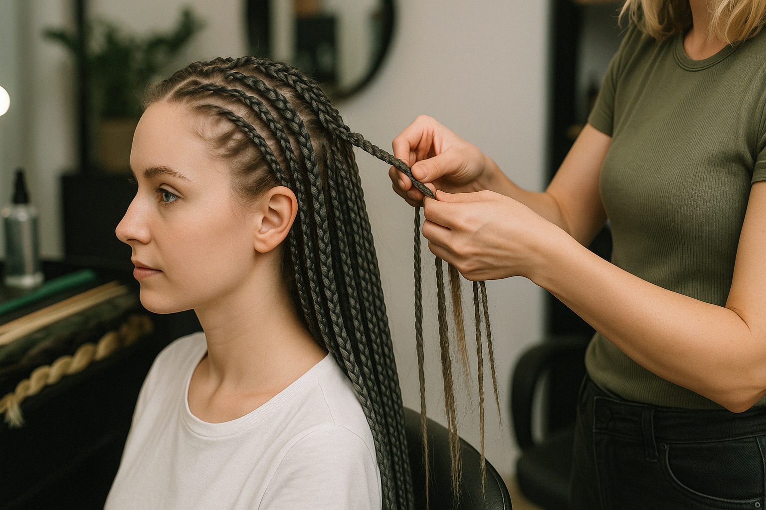 Процесс плетения зизи-косичек на длинные волосы в студии