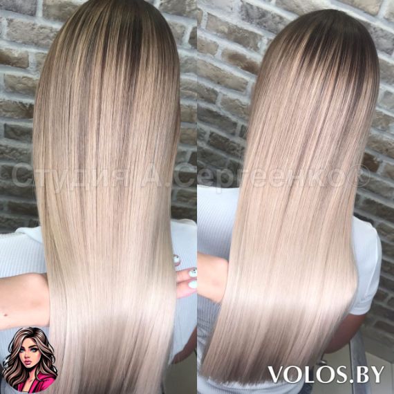 Гладкие, блестящие волосы после процедуры кератинового выпрямления в салоне